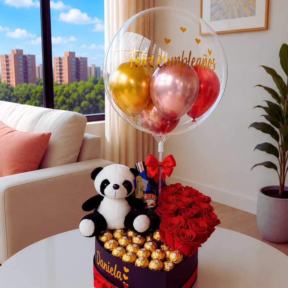 Corazón de Rosas con Panda y Globo