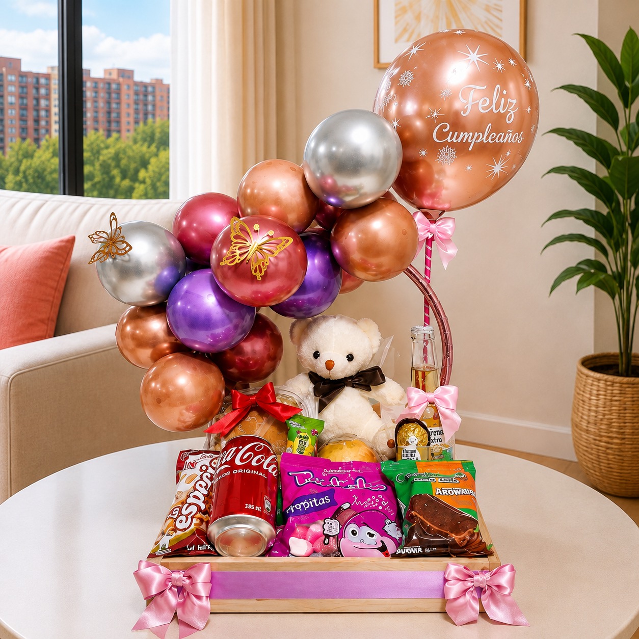 Petit-déjeuner surprise livré avec ballons et fleurs un jour ordinaire