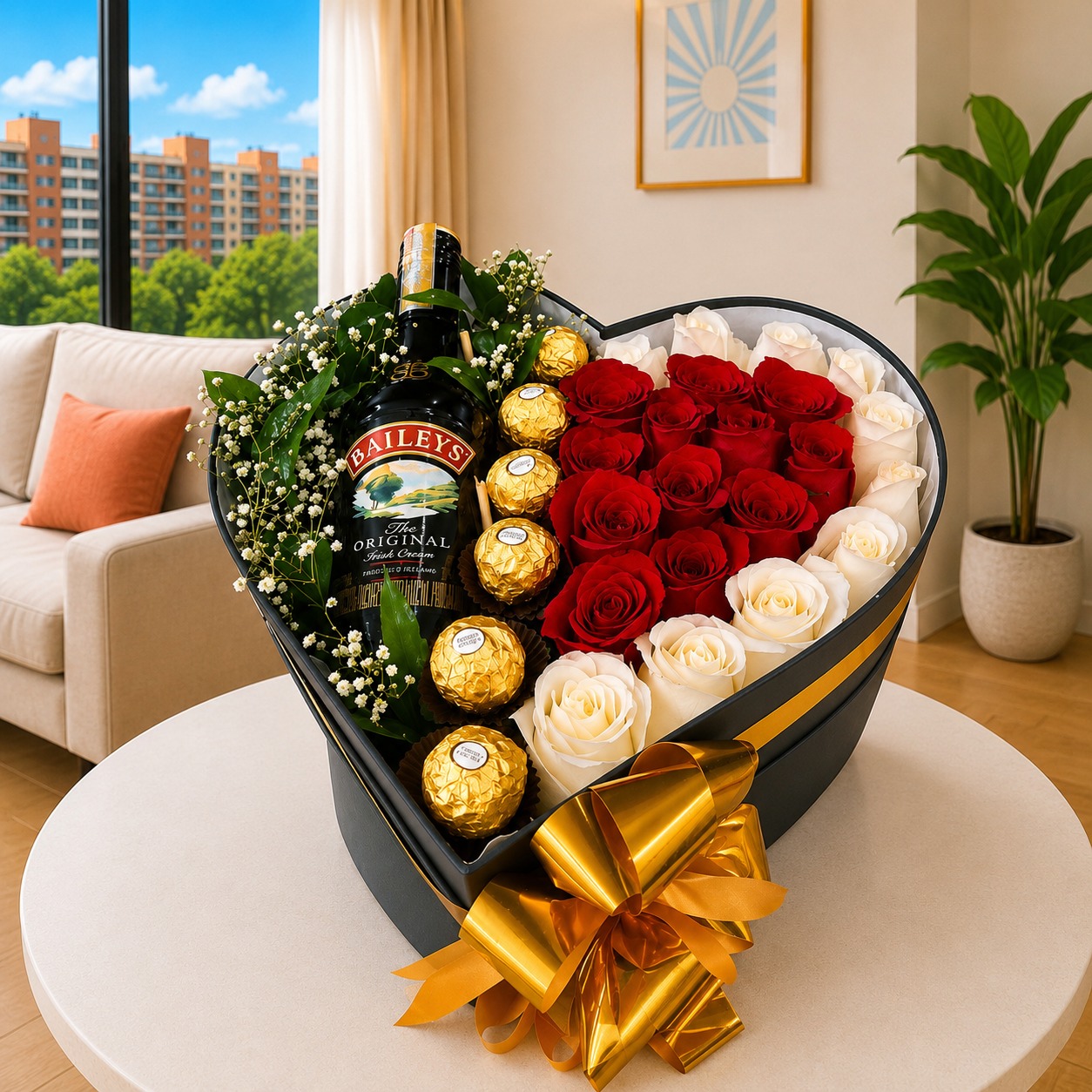 Caja corazón y Baileys