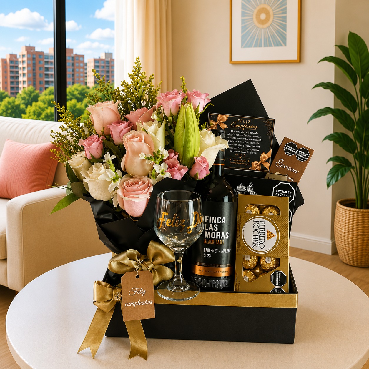 Box Feliz Cumpleaños con Vino y Flores